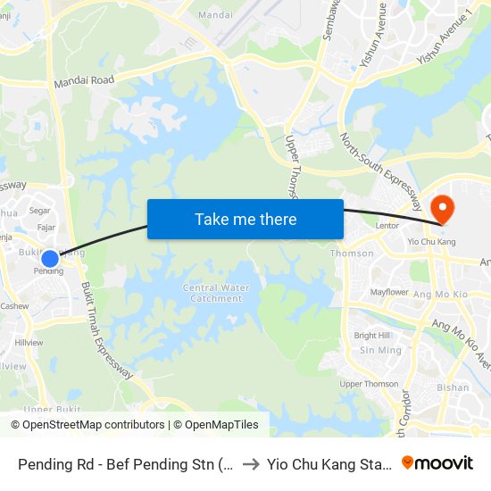 Pending Rd - Bef Pending Stn (44229) to Yio Chu Kang Stadium map