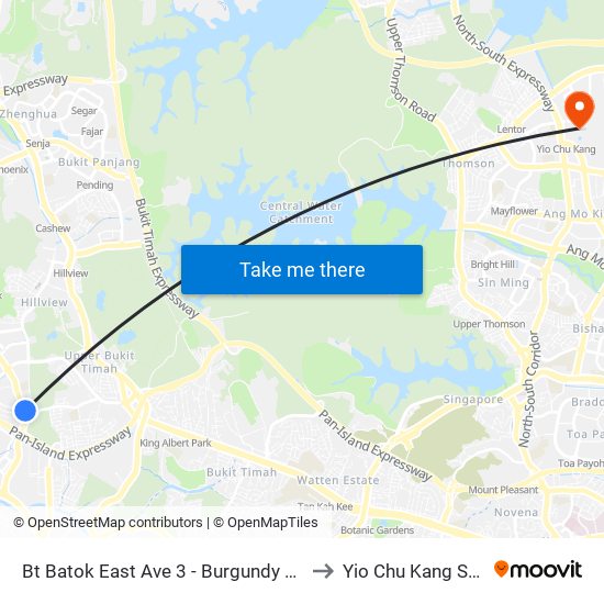 Bt Batok East Ave 3 - Burgundy Hill (42319) to Yio Chu Kang Stadium map