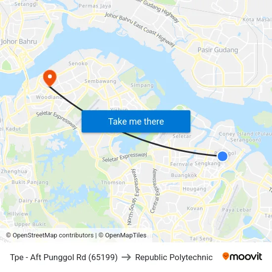 Tpe -  Aft Punggol Rd (65199) to Republic Polytechnic map