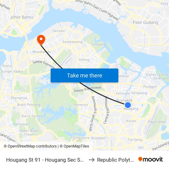 Hougang St 91 - Hougang Sec Sch (64251) to Republic Polytechnic map