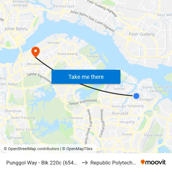 Punggol Way - Blk 220c (65439) to Republic Polytechnic map