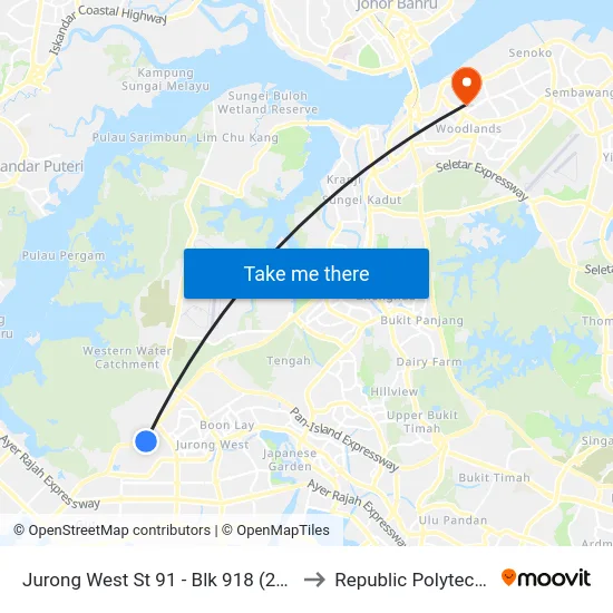 Jurong West St 91 -  Blk 918 (27531) to Republic Polytechnic map