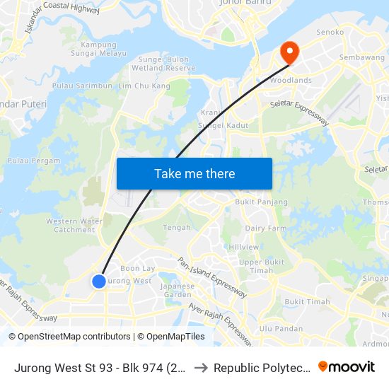 Jurong West St 93 - Blk 974 (27511) to Republic Polytechnic map