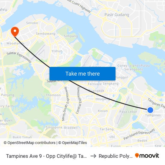 Tampines Ave 9 - Opp Citylife@ Tampines (76549) to Republic Polytechnic map