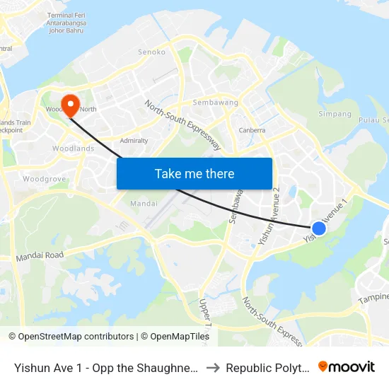 Yishun Ave 1 - Opp the Shaughnessy (59751) to Republic Polytechnic map