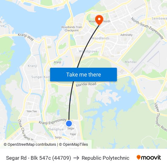 Segar Rd - Blk 547c (44709) to Republic Polytechnic map