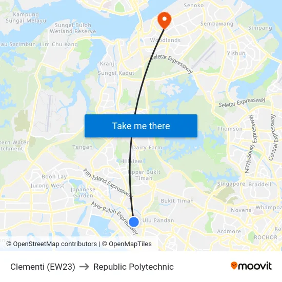 Clementi (EW23) to Republic Polytechnic map