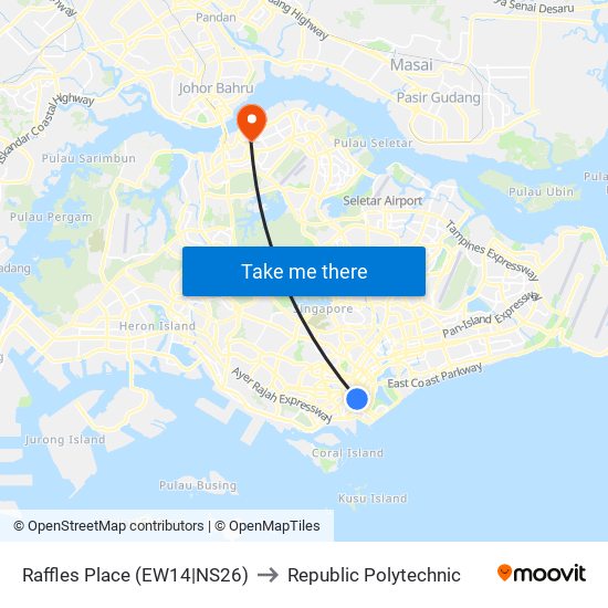 Raffles Place (EW14|NS26) to Republic Polytechnic map