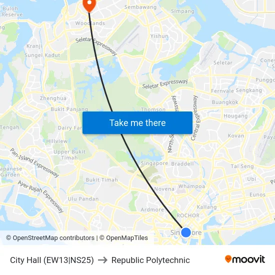 City Hall (EW13|NS25) to Republic Polytechnic map