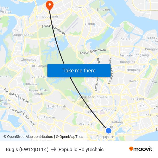 Bugis (EW12|DT14) to Republic Polytechnic map