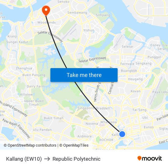 Kallang (EW10) to Republic Polytechnic map