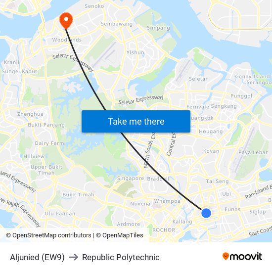 Aljunied (EW9) to Republic Polytechnic map