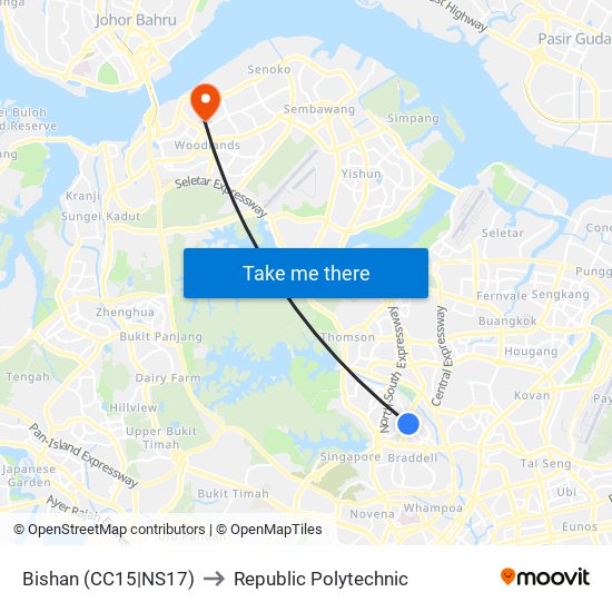 Bishan (CC15|NS17) to Republic Polytechnic map