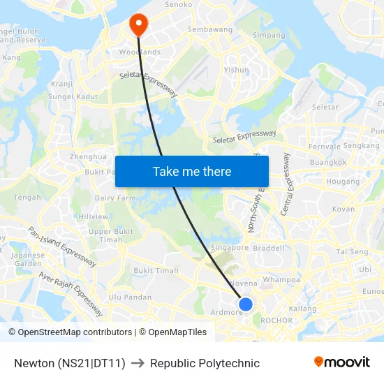 Newton (NS21|DT11) to Republic Polytechnic map