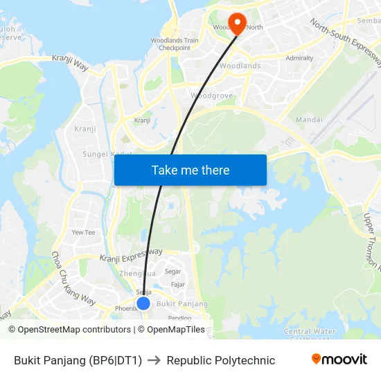 Bukit Panjang (BP6|DT1) to Republic Polytechnic map
