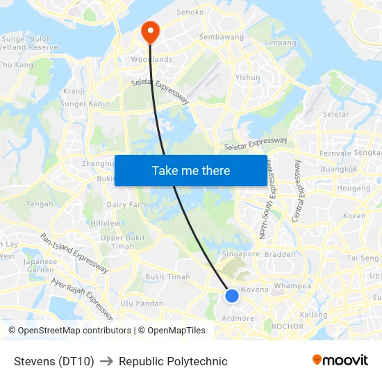 Stevens (DT10) to Republic Polytechnic map