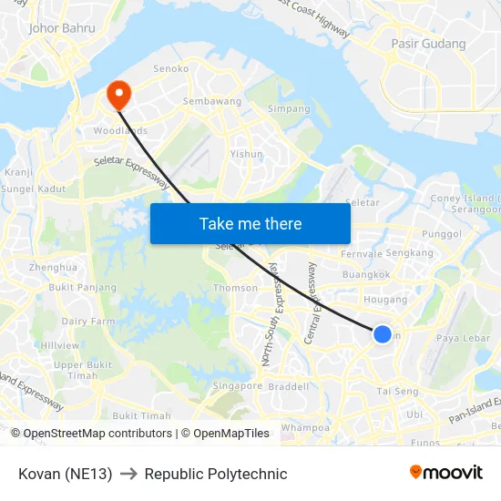 Kovan (NE13) to Republic Polytechnic map