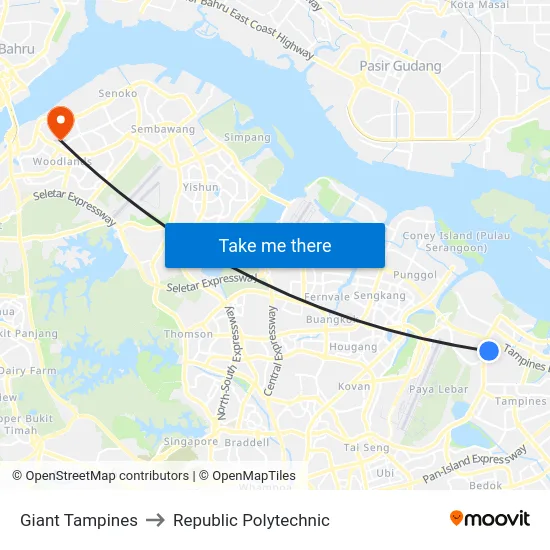 Giant Tampines to Republic Polytechnic map
