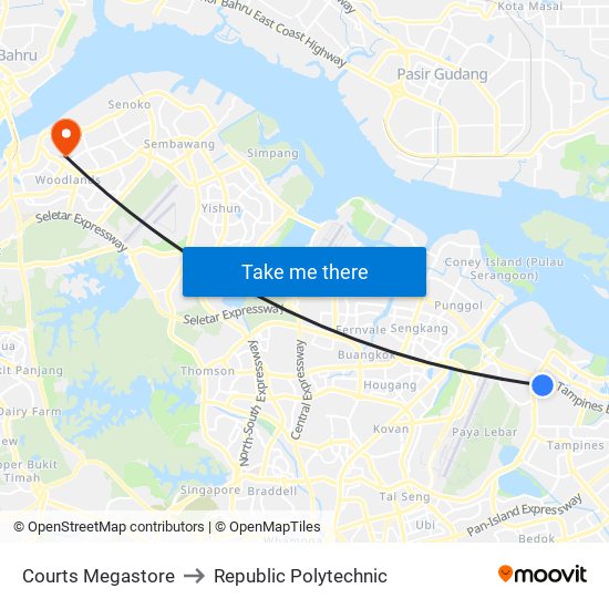 Courts Megastore to Republic Polytechnic map