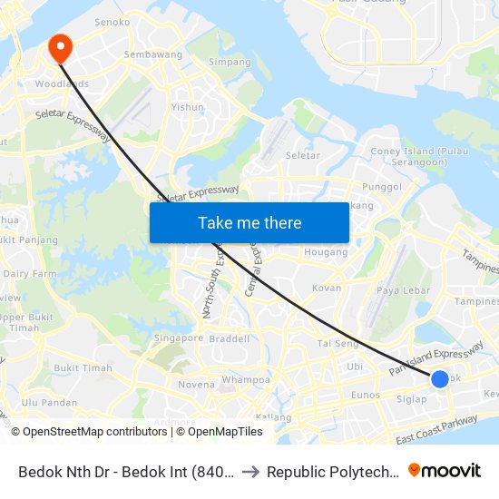 Bedok Nth Dr - Bedok Int (84009) to Republic Polytechnic map
