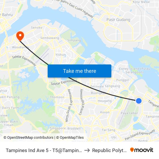 Tampines Ind Ave 5 - T5@Tampines (75381) to Republic Polytechnic map