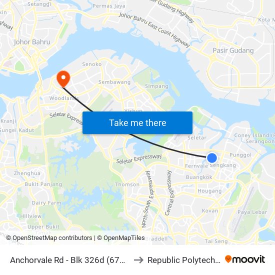 Anchorvale Rd - Blk 326d (67769) to Republic Polytechnic map