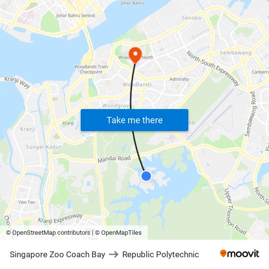 Singapore Zoo Coach Bay to Republic Polytechnic map