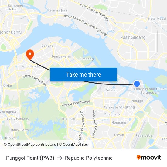 Punggol Point (PW3) to Republic Polytechnic map