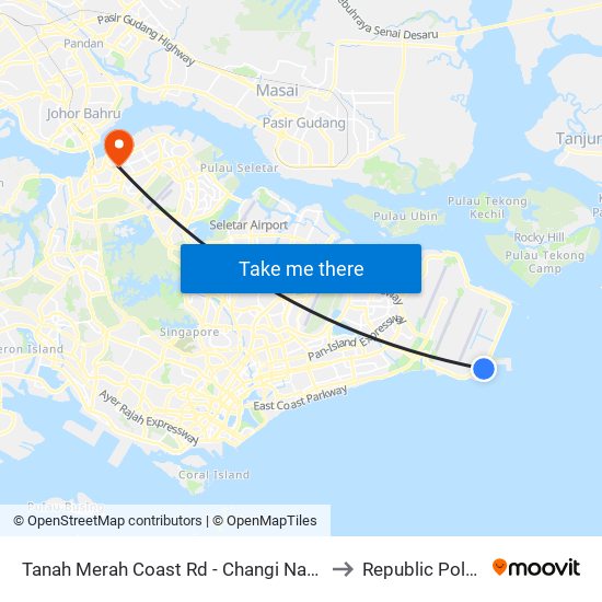 Tanah Merah Coast Rd - Changi Naval Base (96439) to Republic Polytechnic map