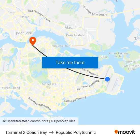 Terminal 2 Coach Bay to Republic Polytechnic map