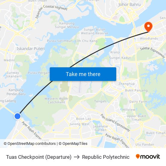 Tuas Checkpoint (Departure) to Republic Polytechnic map