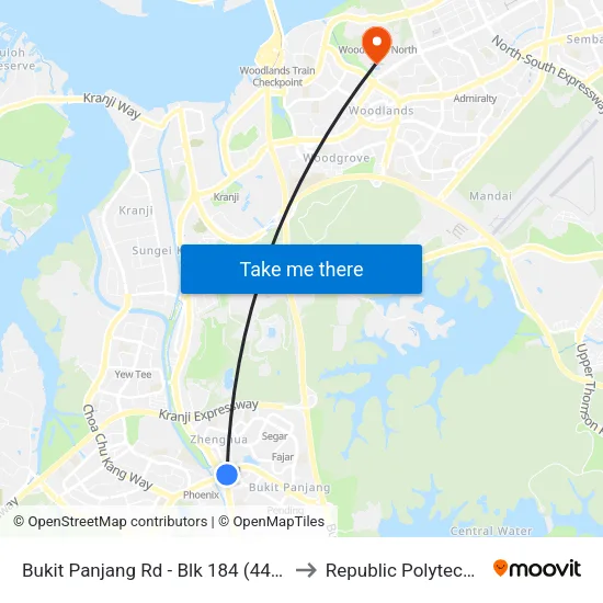 Bukit Panjang Rd - Blk 184 (44909) to Republic Polytechnic map