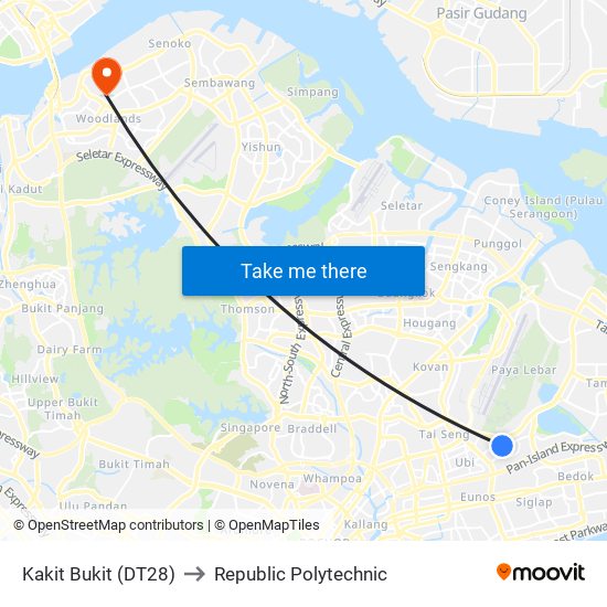 Kakit Bukit (DT28) to Republic Polytechnic map