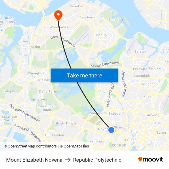Mount Elizabeth Novena to Republic Polytechnic map