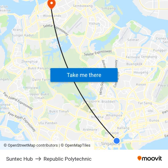 Suntec Hub to Republic Polytechnic map