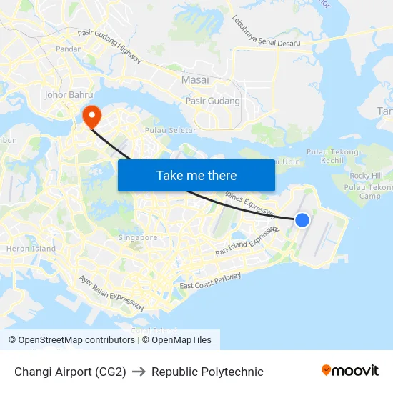 Changi Airport (CG2) to Republic Polytechnic map