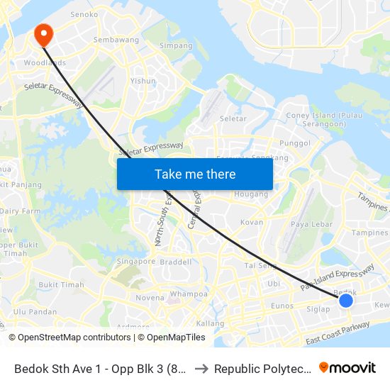 Bedok Sth Ave 1 - Opp Blk 3 (84169) to Republic Polytechnic map