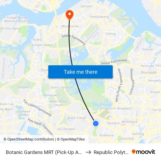 Botanic Gardens MRT (Pick-Up And Drop Off) to Republic Polytechnic map