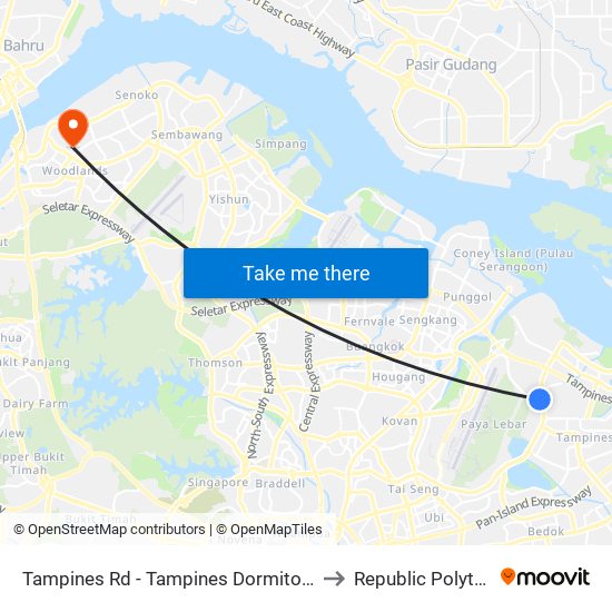 Tampines Rd - Tampines Dormitory (74051) to Republic Polytechnic map