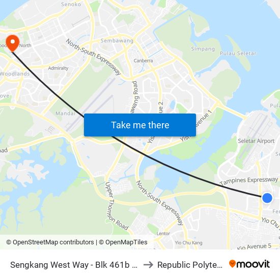 Sengkang West Way - Blk 461b (67999) to Republic Polytechnic map