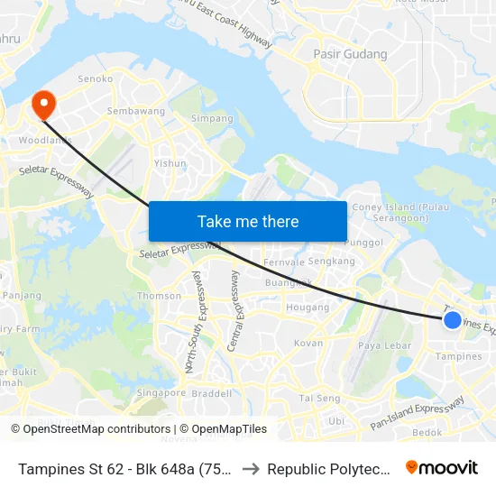 Tampines St 62 - Blk 648a (75549) to Republic Polytechnic map