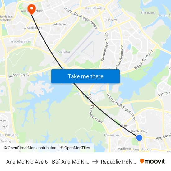 Ang Mo Kio Ave 6 - Bef Ang Mo Kio Lib (54059) to Republic Polytechnic map
