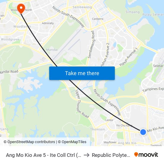 Ang Mo Kio Ave 5 - Ite Coll Ctrl (54481) to Republic Polytechnic map