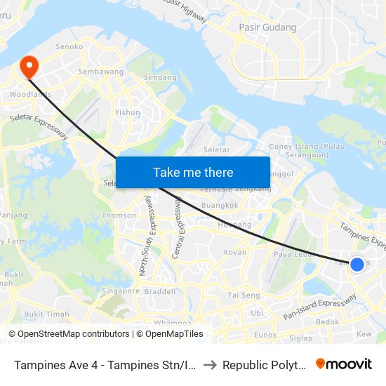 Tampines Ave 4 - Tampines Stn/Int (76141) to Republic Polytechnic map
