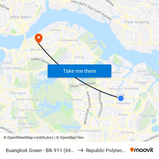 Buangkok Green - Blk 911 (66499) to Republic Polytechnic map
