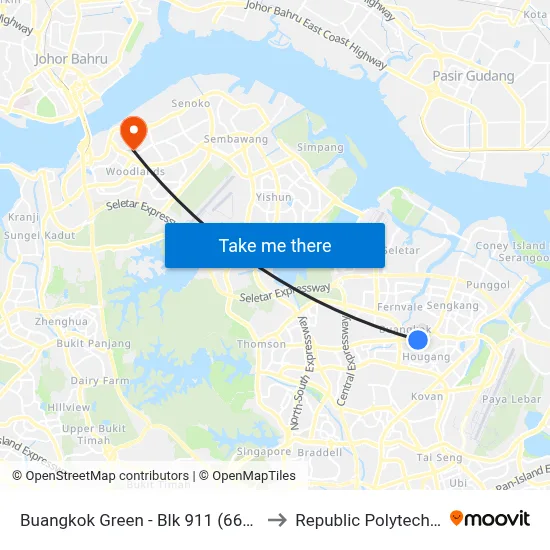 Buangkok Green - Blk 911 (66499) to Republic Polytechnic map