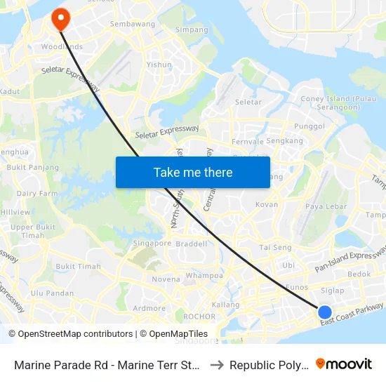 Marine Parade Rd - Marine Terr Stn Exit 4 (92071) to Republic Polytechnic map