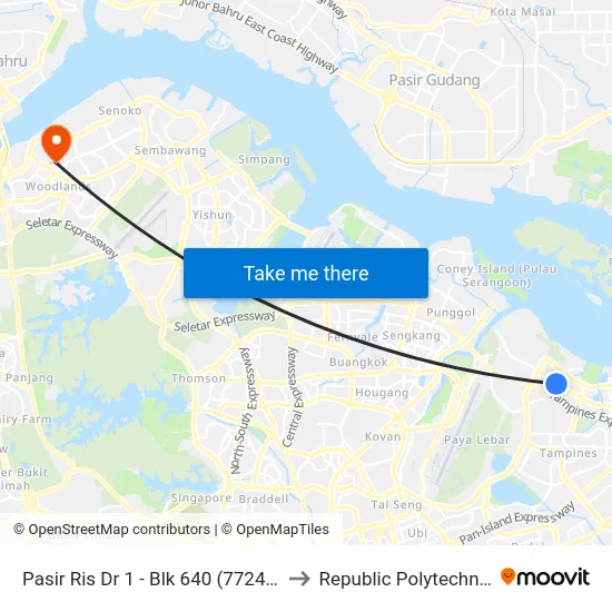 Pasir Ris Dr 1 - Blk 640 (77249) to Republic Polytechnic map