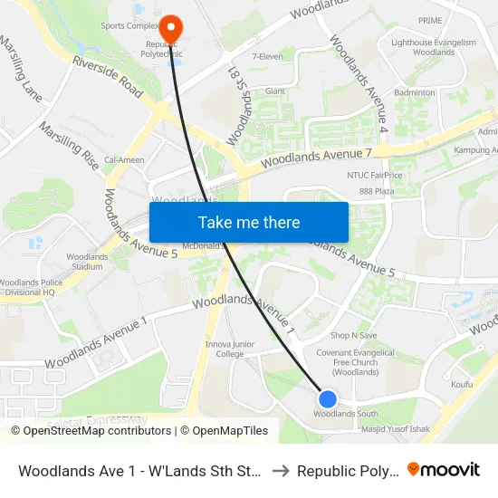 Woodlands Ave 1 - W'Lands Sth Stn Exit 1 (46989) to Republic Polytechnic map