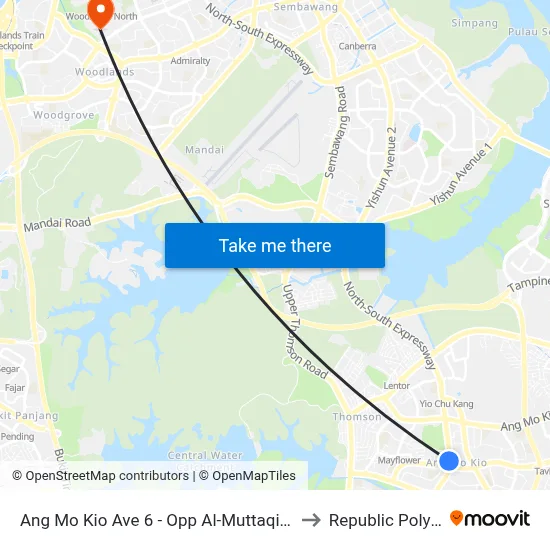 Ang Mo Kio Ave 6 - Opp Al-Muttaqin Mque (54031) to Republic Polytechnic map